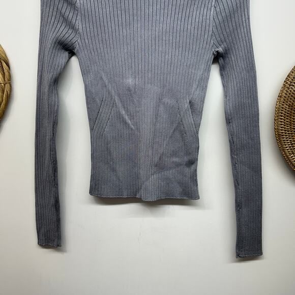 Abercrombie Boat Net Sweater Top XS Ribbed Knit Gray Minimalist Long Sleeve - Picture 5 of 7